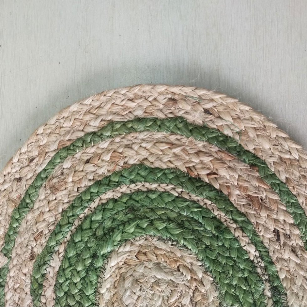 Ovale jute tafelloper en placemats met groene bies - Afbeelding 4
