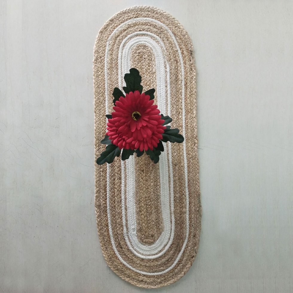 Ovale jute tafelloper en placemats met witte bies - Afbeelding 3