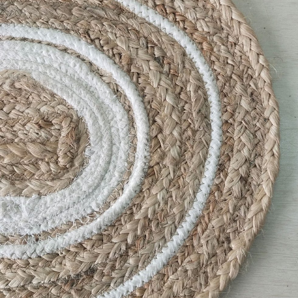 Ovale jute tafelloper en placemats met witte bies - Afbeelding 4