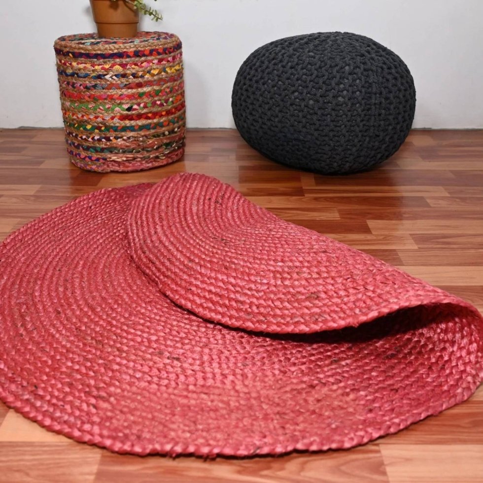 Roze gevlochten rond jute vloerkleed - Afbeelding 4