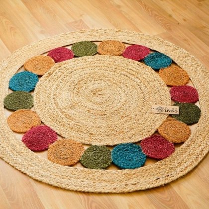 Rond gekleurd medaillon jute vloerkleed