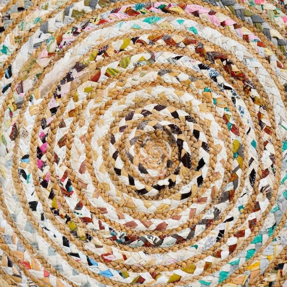 Rond handgeweven chindi jute vloerkleed - Afbeelding 2