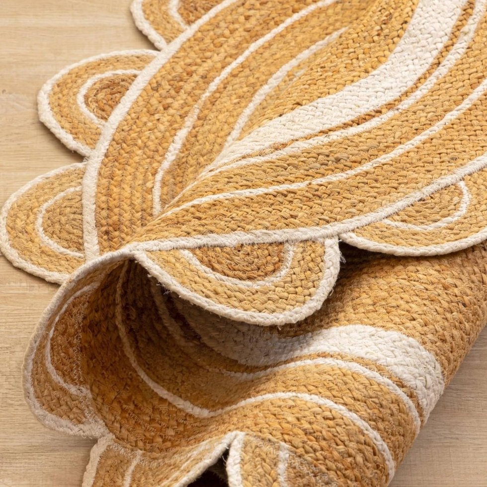 Rond jute vloerkleed met geschulpte rand - Afbeelding 3