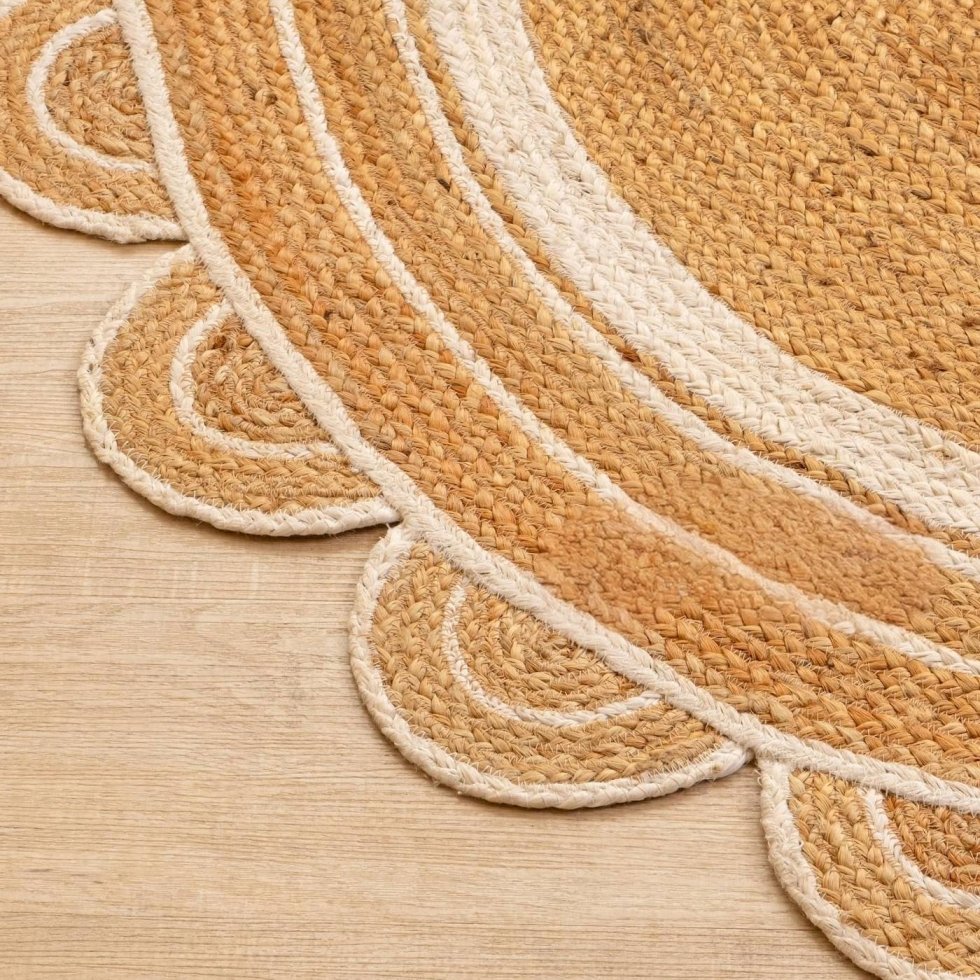 Rond jute vloerkleed met geschulpte rand - Afbeelding 5