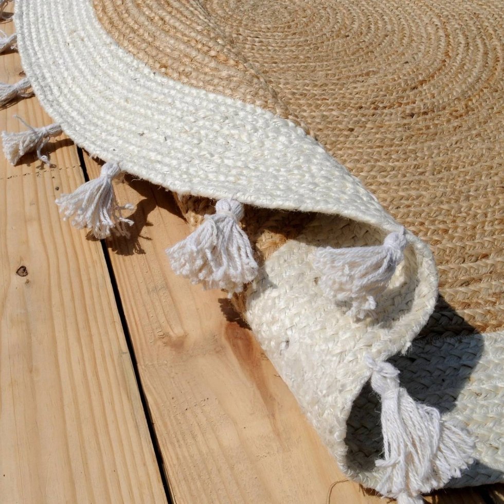 Rond jute vloerkleed met witte rand - Afbeelding 2