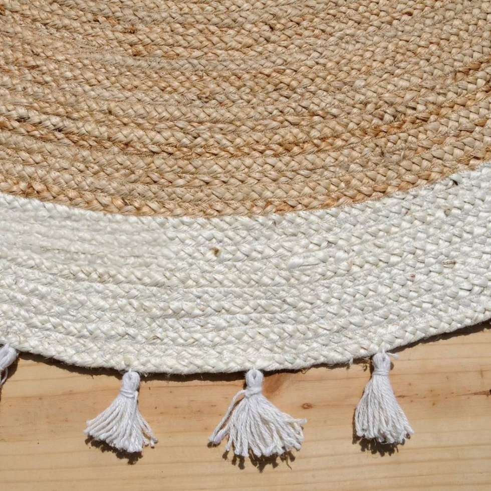 Rond jute vloerkleed met witte rand - Afbeelding 4