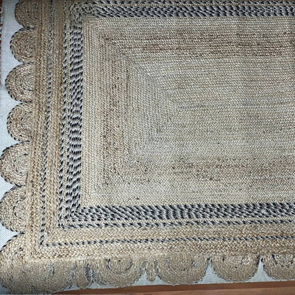 Geribbeld jute vloerkleed met zwarte en witte bies - Afbeelding 3