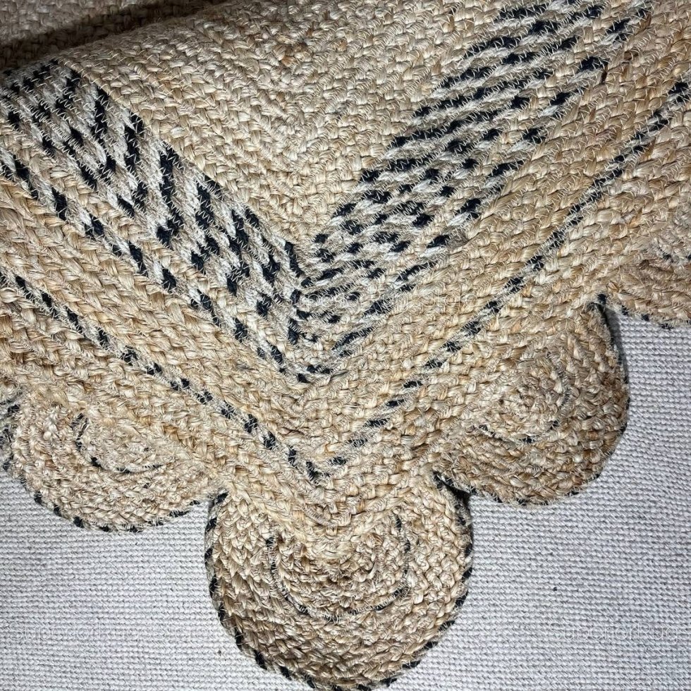 Geribbeld jute vloerkleed met zwarte en witte bies - Afbeelding 4
