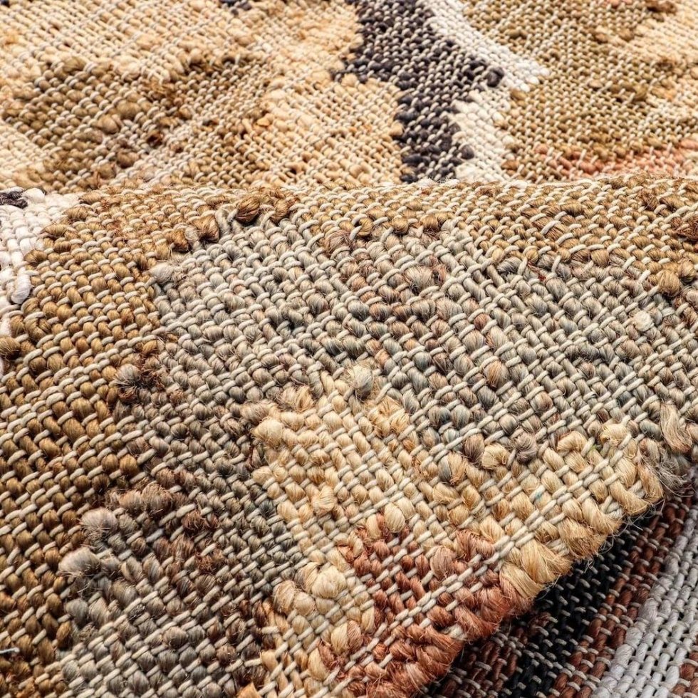 Katoenen en jute vloerkleed met bruin latwerkpatroon - Afbeelding 3