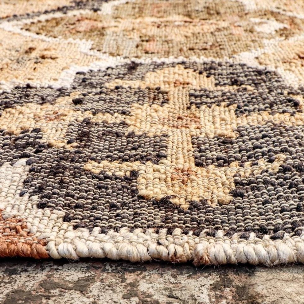 Katoenen en jute vloerkleed met bruin latwerkpatroon - Afbeelding 5