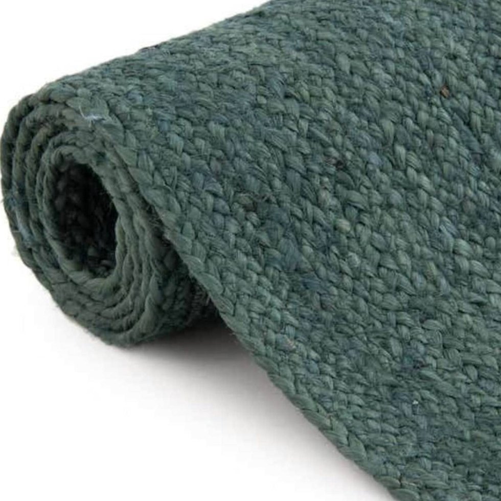 Teal groen gevlochten rond jute vloerkleed - Afbeelding 3