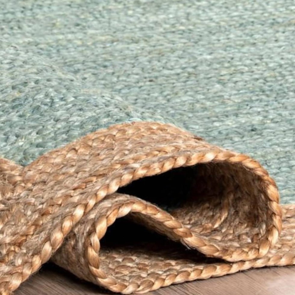 Turquoise jute vloerkleed met natuurlijke rand - Afbeelding 5