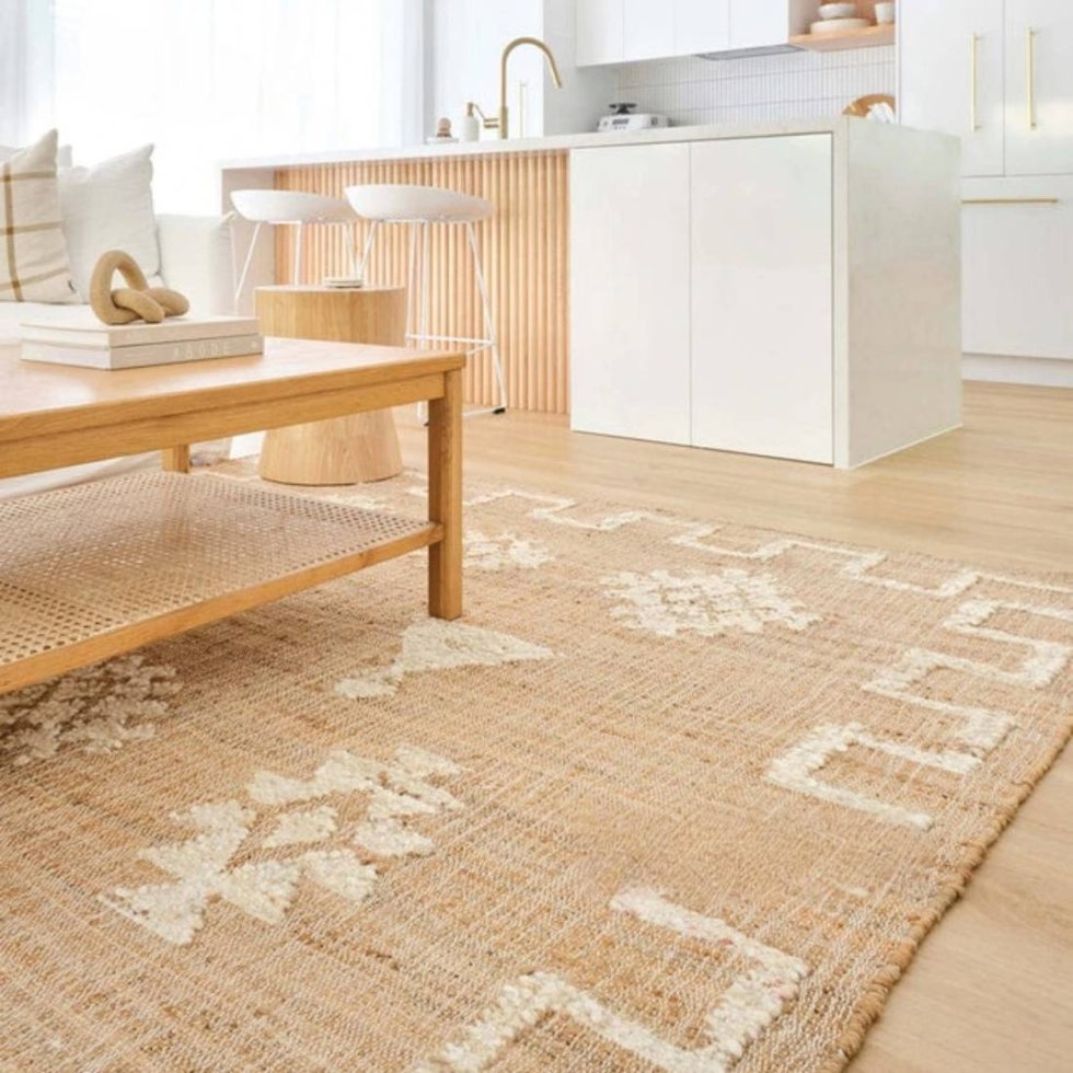 Tapijt van wit en natuurlijk jute - Afbeelding 3