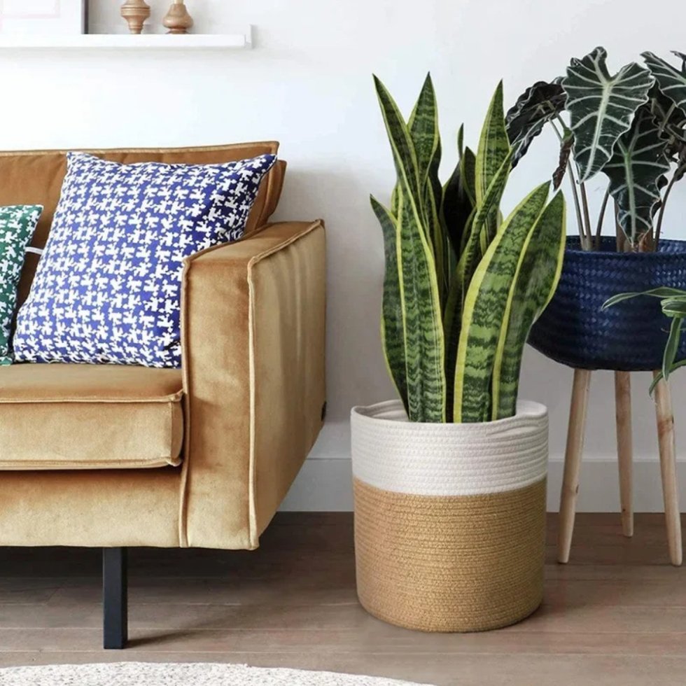 White and natural jute plant basket - Afbeelding 3