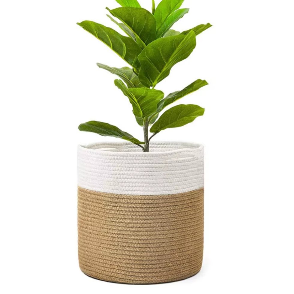 White and natural jute plant basket - Afbeelding 2