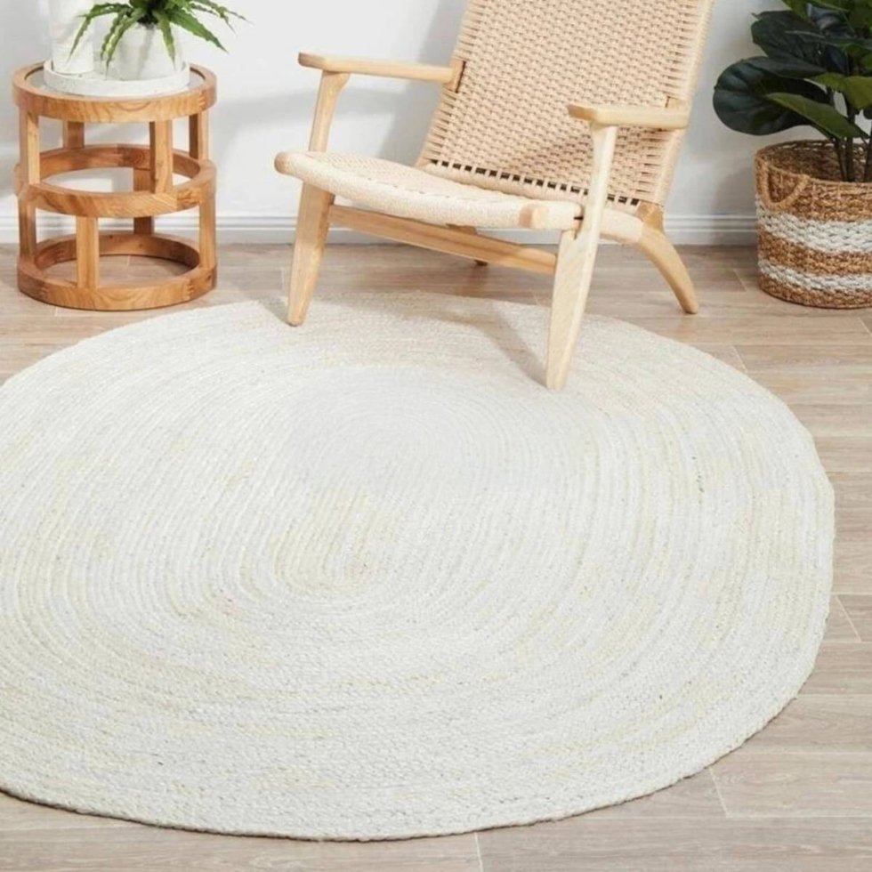 Wit gevlochten jute vloerkleed ovaal