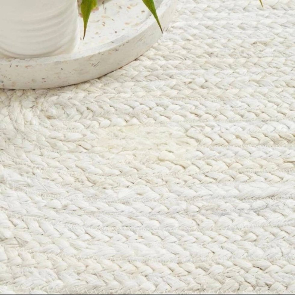 Wit gevlochten jute vloerkleed ovaal - Afbeelding 3