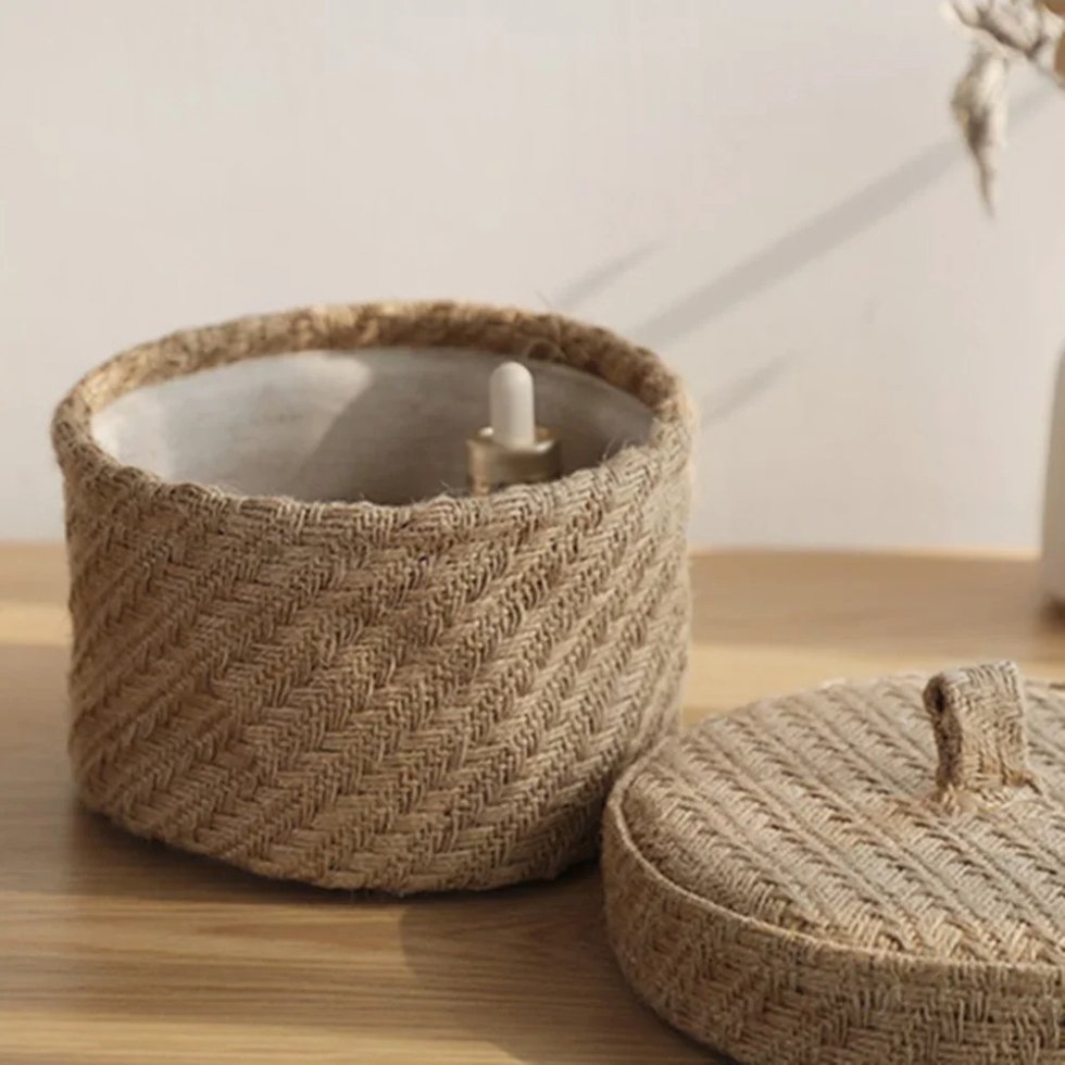 Woven jute round basket with lid - Afbeelding 3