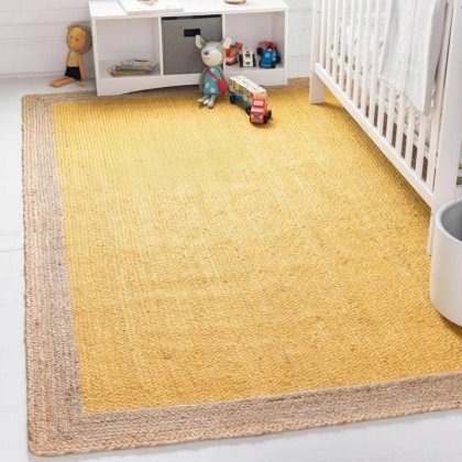 Geel gevlochten jute vloerkleed met natuurlijke rand
