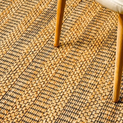 Geel katoenen en jute vloerkleed