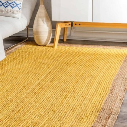 Geel jute vloerkleed met natuurlijke rand