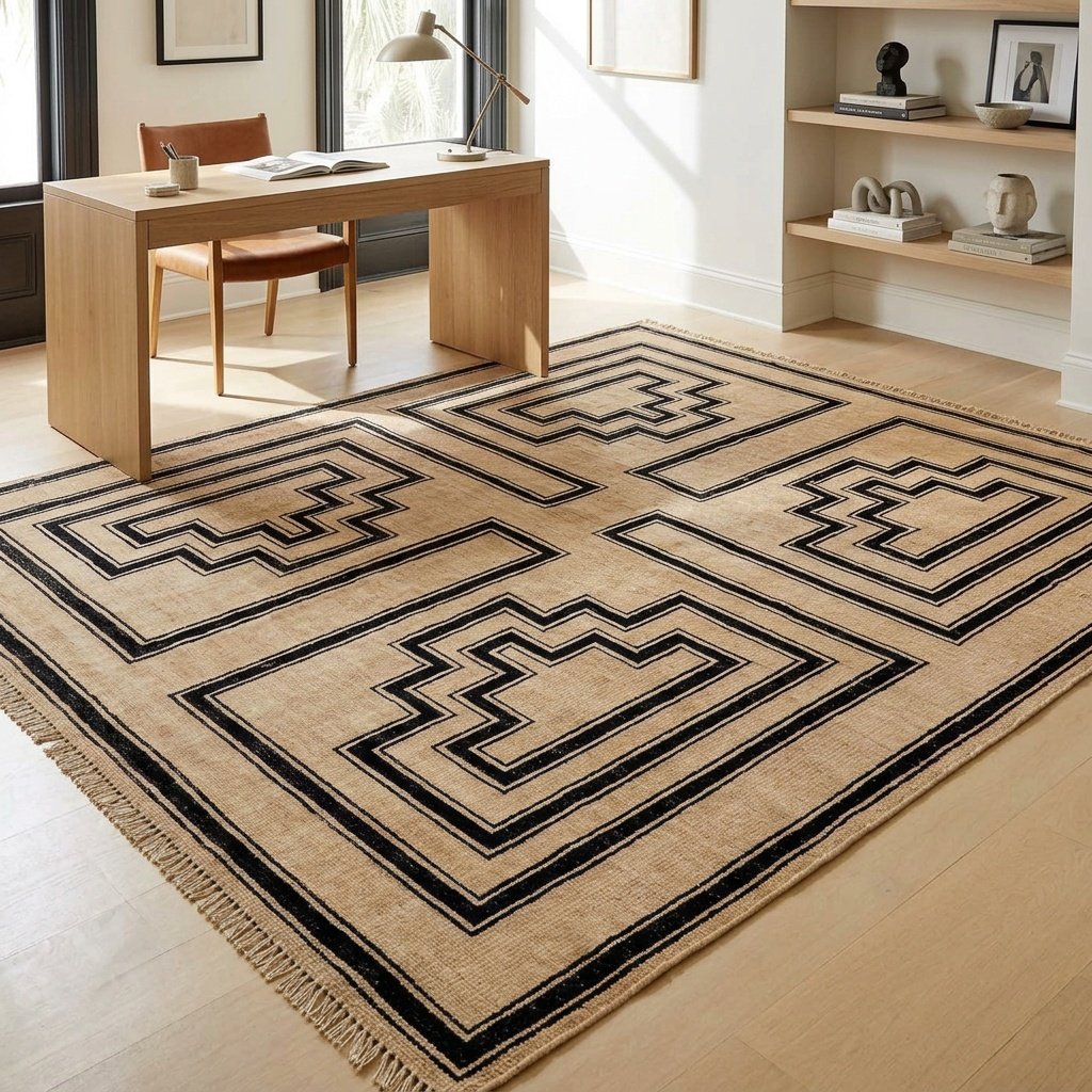 Zwart en bruin wollen jute vloerkleden Black and tan wool jute area rugs