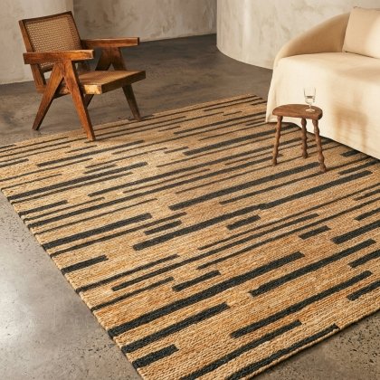 Black striped hemp and jute rug