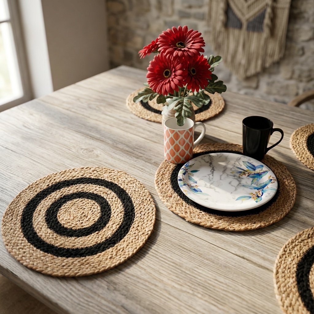 Zwarte jute placemats Black target jute placemats