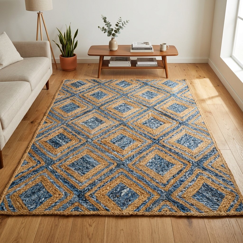 Blauw diamant chindi jute vloerkleed Blue diamond chindi jute rug