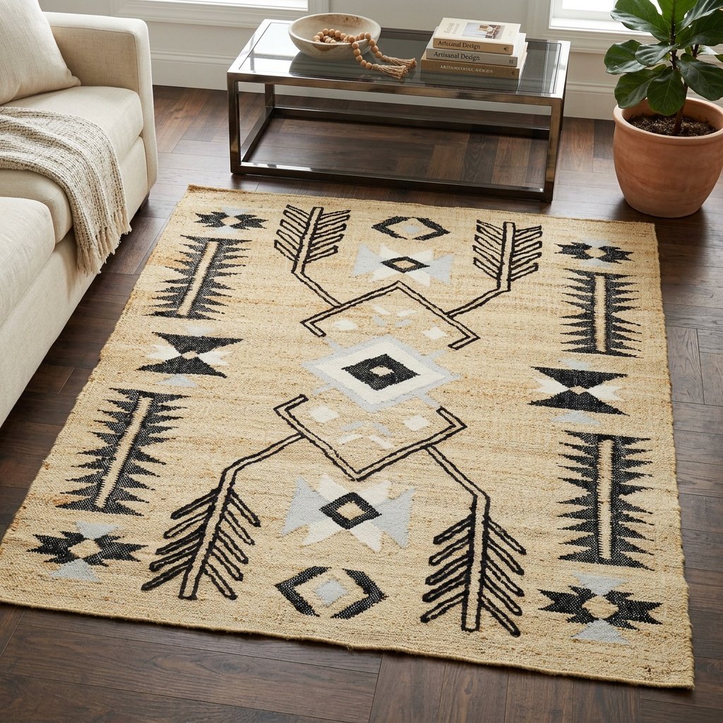 Vloerkleed Bohomien tan vlakgeweven juteblend Bohomien tan flatweave jute-blend rug