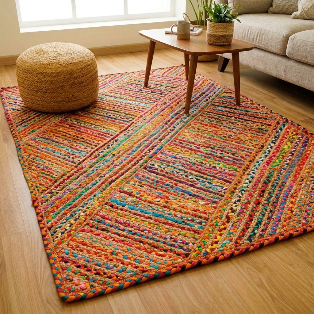 Chindi multicolor gestreept jute vloerkleed Chindi multicolor stripe jute rug