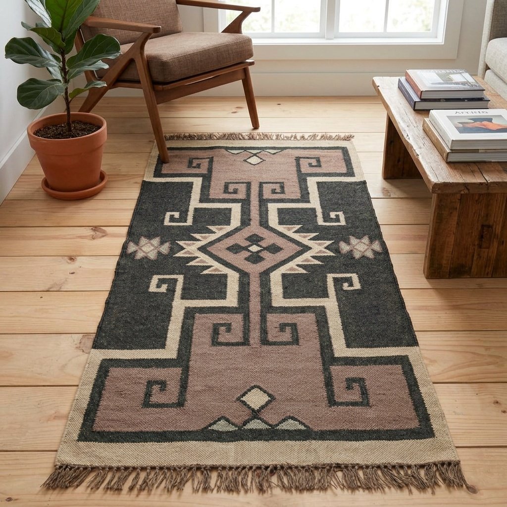 Vloerkleed van jute en wol Flatweave jute and wool rug