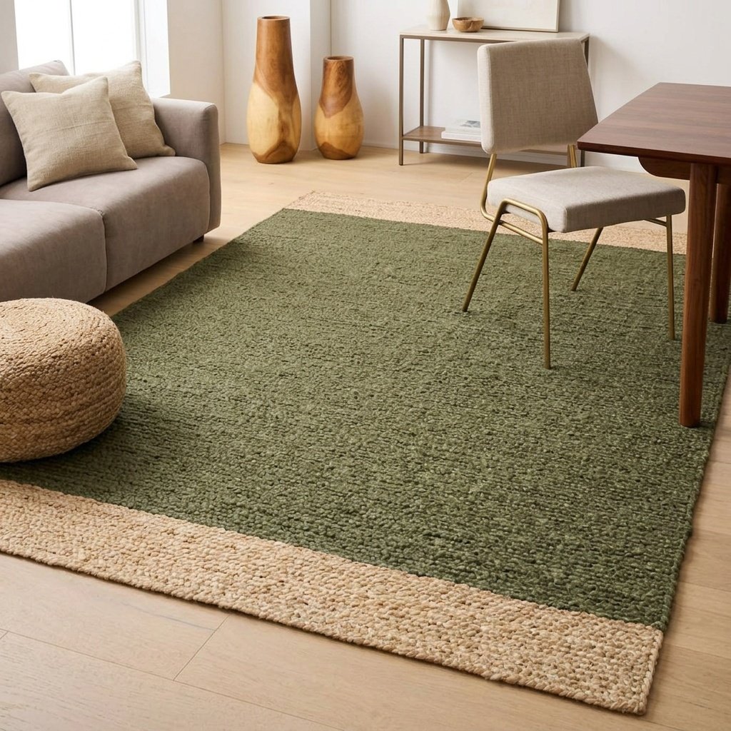 Groen vloerkleed van hennep en jute Green hemp and jute area rug