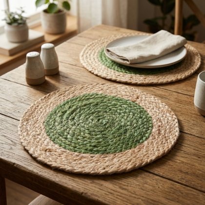 Green round jute placemats