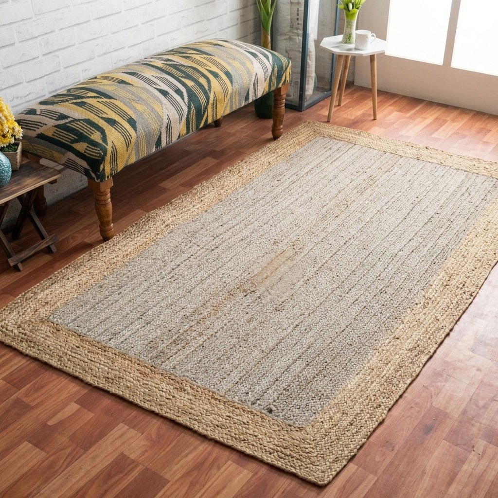 Grijs gevlochten jute vloerkleed Grey braided jute rug