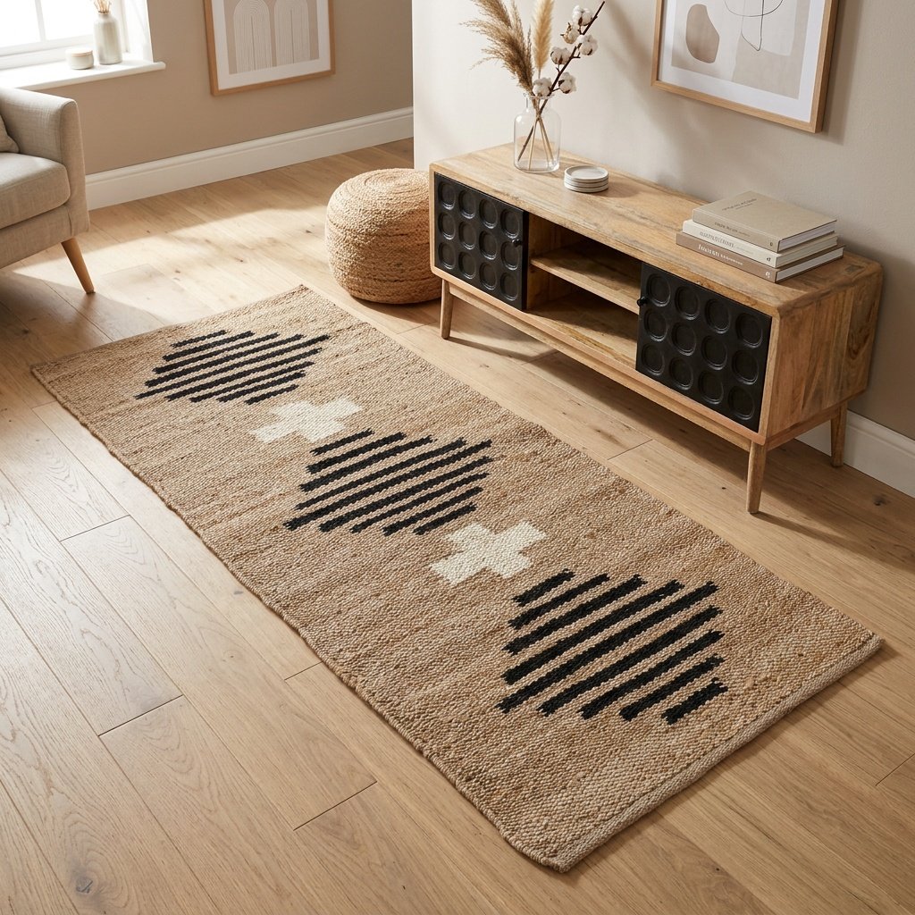 Vloerkleed van hennep en jute met ruitpatroon Hemp and jute diamond pattern rug