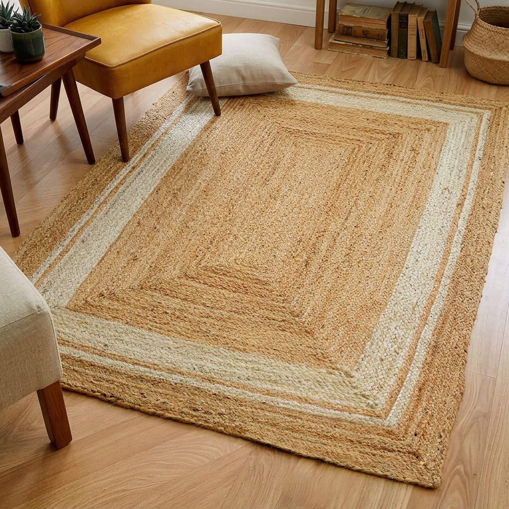 Jute vloerkleden met witte bies Jute area rugs with white trim