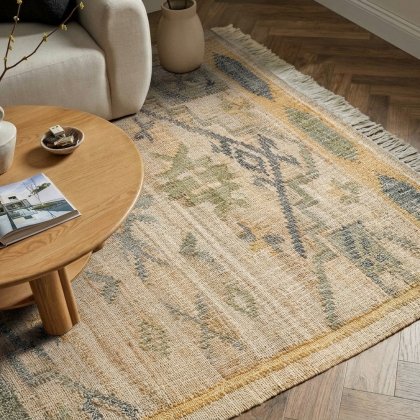 Lattice cotton jute rug with charcoal dots