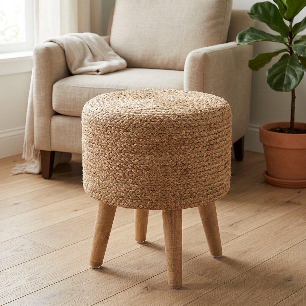 Voetenbank van natuurlijk gevlochten jute Natural braided jute ottoman