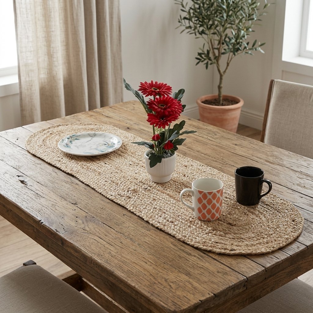 Natuurlijk gevlochten ovale jute placemats Natural braided oval jute placemats