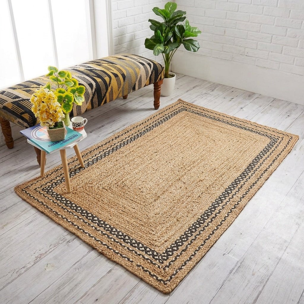 Natuurlijk handgevlochten jute vloerkleed Natural hand braided jute rug