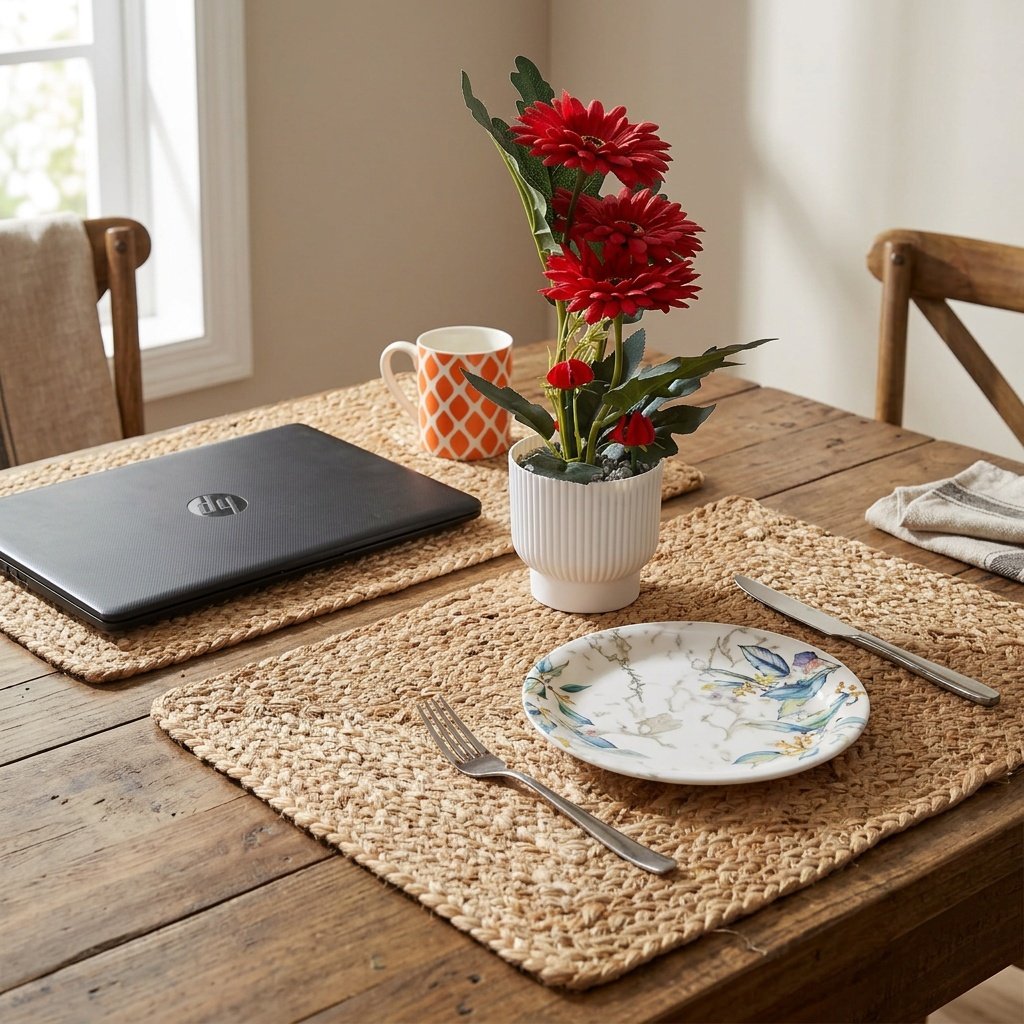 Rechthoekige placemats van natuurlijk jute Natural rectangular jute placemats