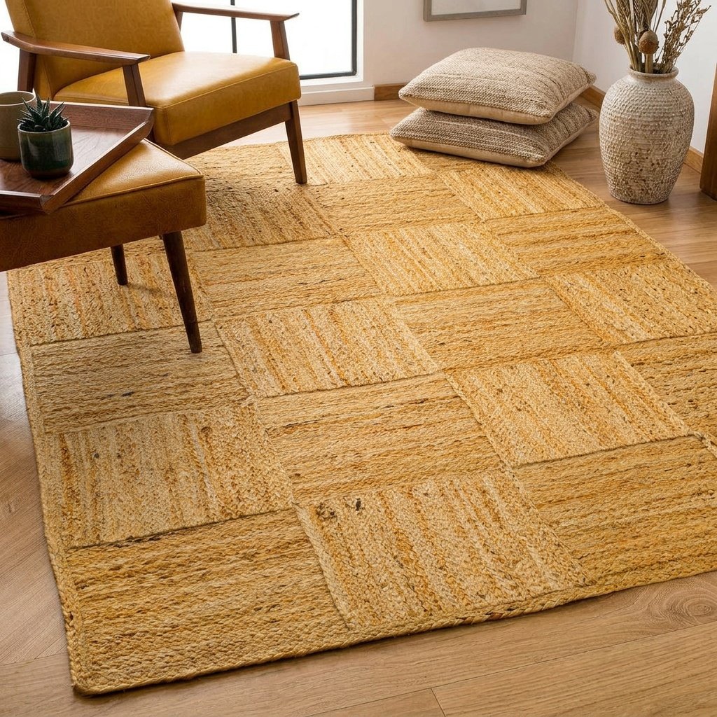 Jute vloerkleed met natuurlijk vierkant patroon Natural square pattern jute rug