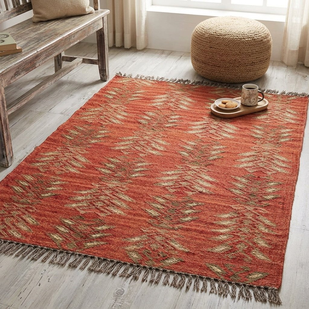 Omkeerbaar wol en jute vloerkleed Reversible wool and jute rug