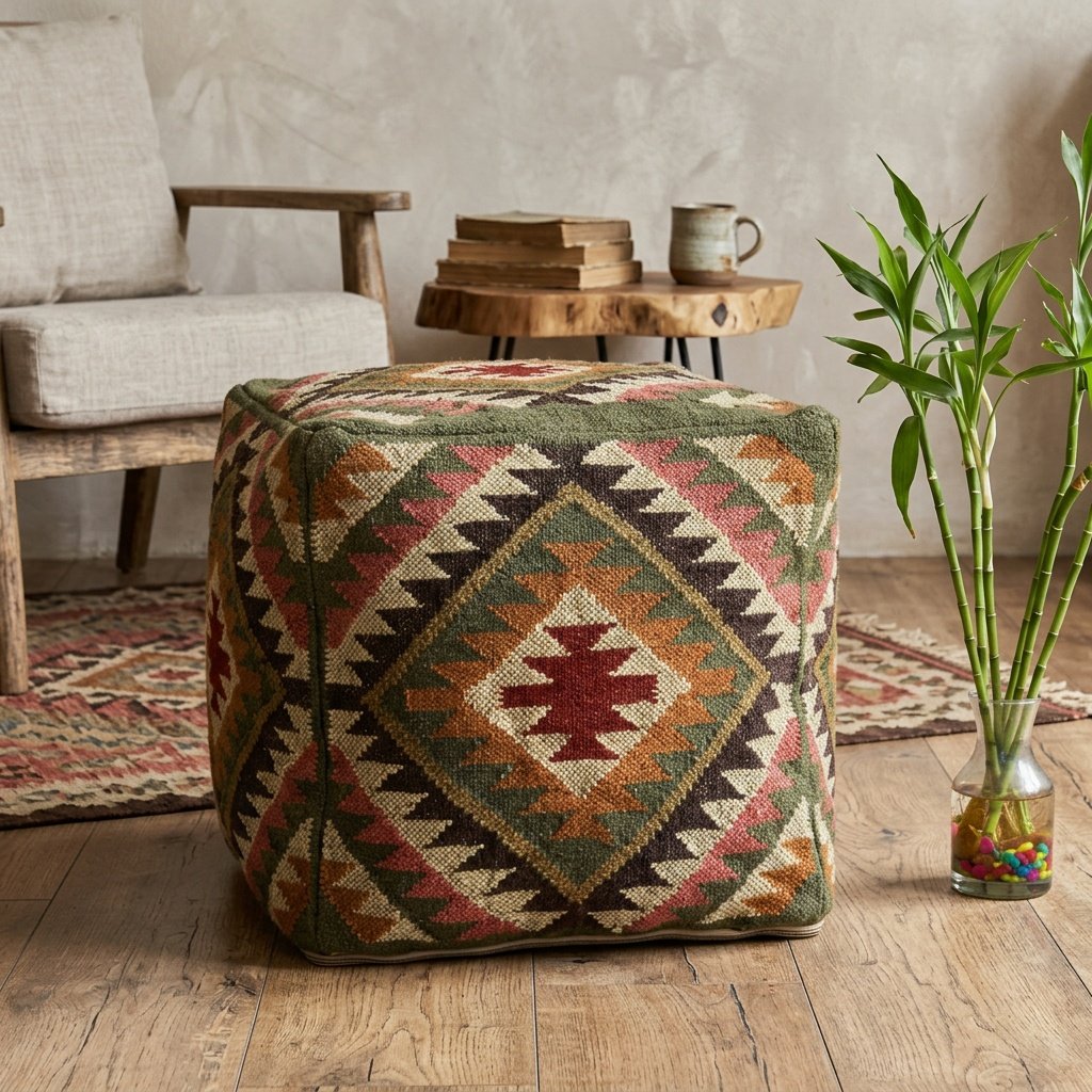 Zuidwestelijke jutemix poef Southwest jute blend pouf