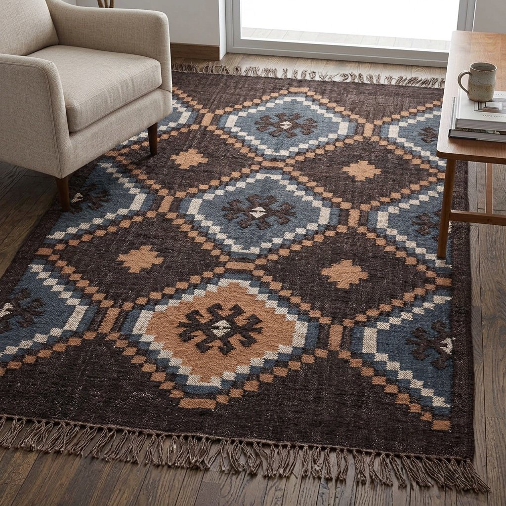 Vintage wollen en juten kilim vloerkleden Vintage wool and jute kilim rugs
