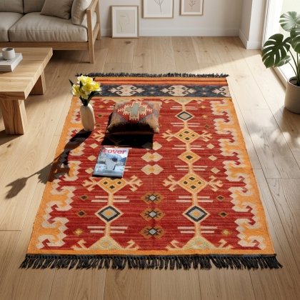 Washable wool and jute kilim rugs