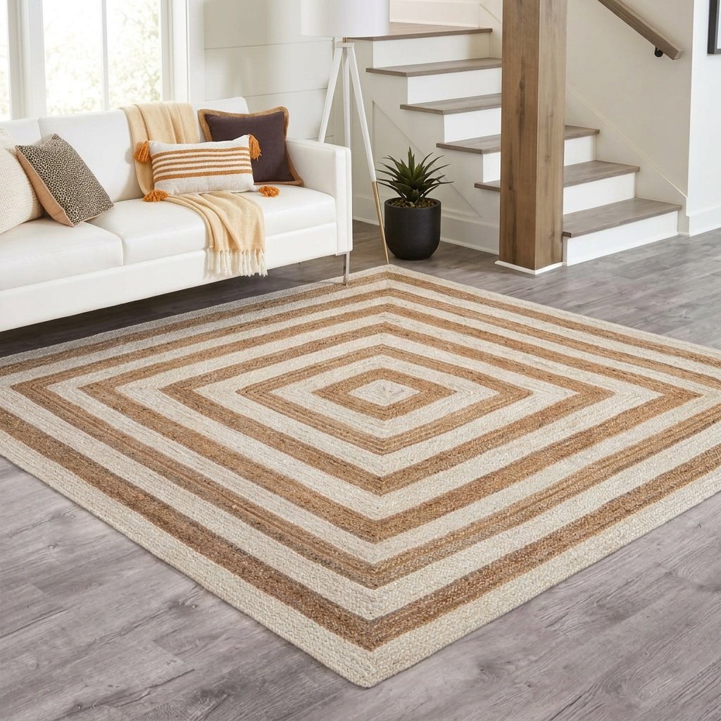 Wit jute vloerkleed vierkant doel White jute rug square target