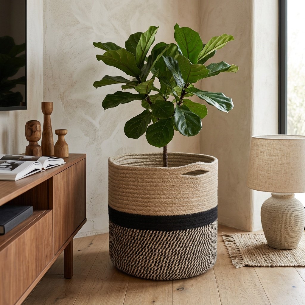 Jute plantenmand in zwart en naturel Black and natural jute plant basket