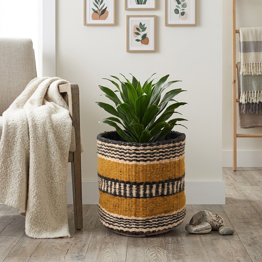 Black and yellow jute basket Black and yellow jute basket